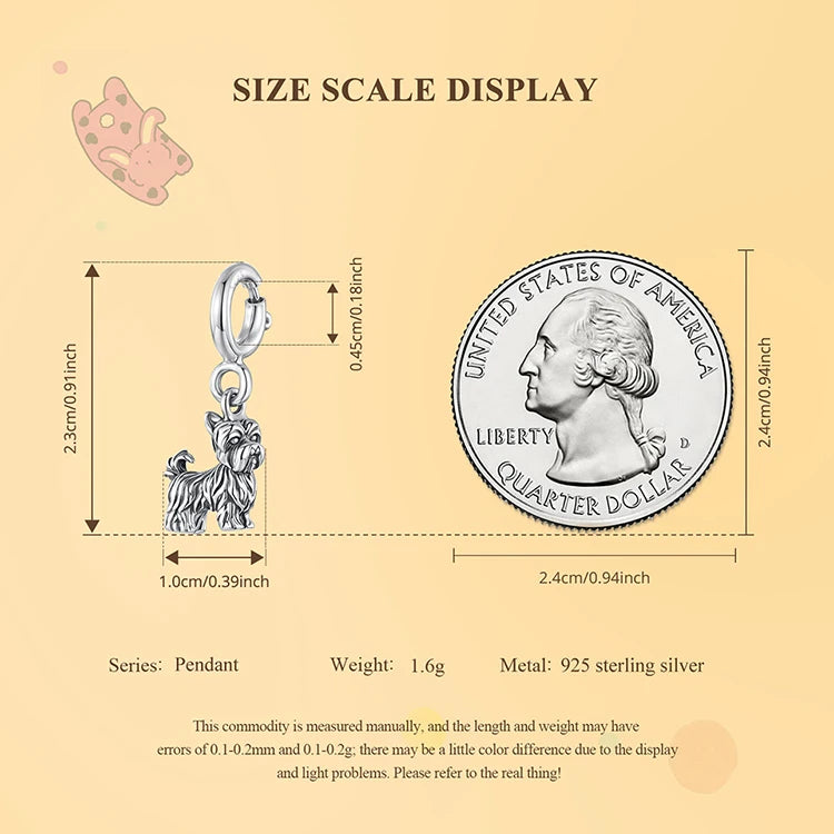 WOSTU 925 Sterling Silver Pet Dog Charm Pomeranian Pendant Yorkshire Terrier Locket Cute Original Fit for Women Bracelet DIY