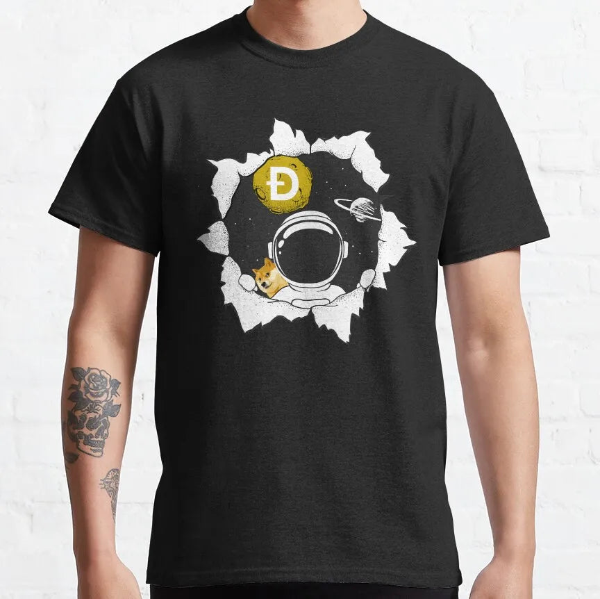 the CRYPTO DOG -Dogecoin Crypto Doge Coin Faux Pocket T-Shirt for Men, Amazing Pure Cotton Tees, Round Neck Short Sleeve T-Shirts, Graphic Clothes