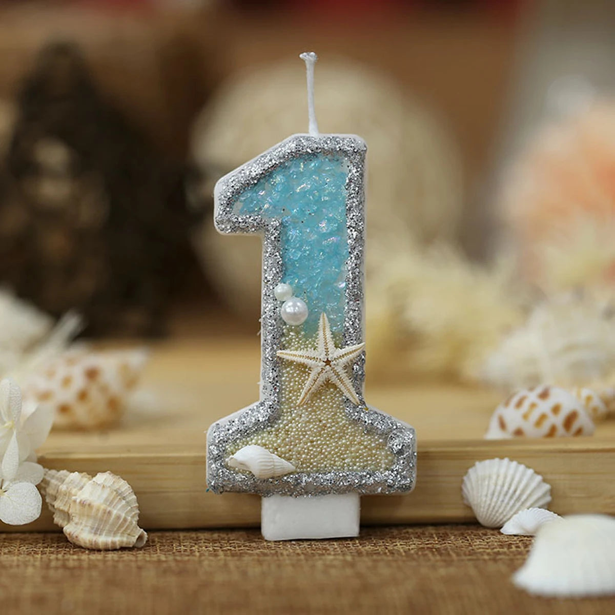 1PC 0-9 Digital Glitter Candles Summer Beach Starfish Birthday Cake Decoration Candles Ocean Themed Party Cake Decoration