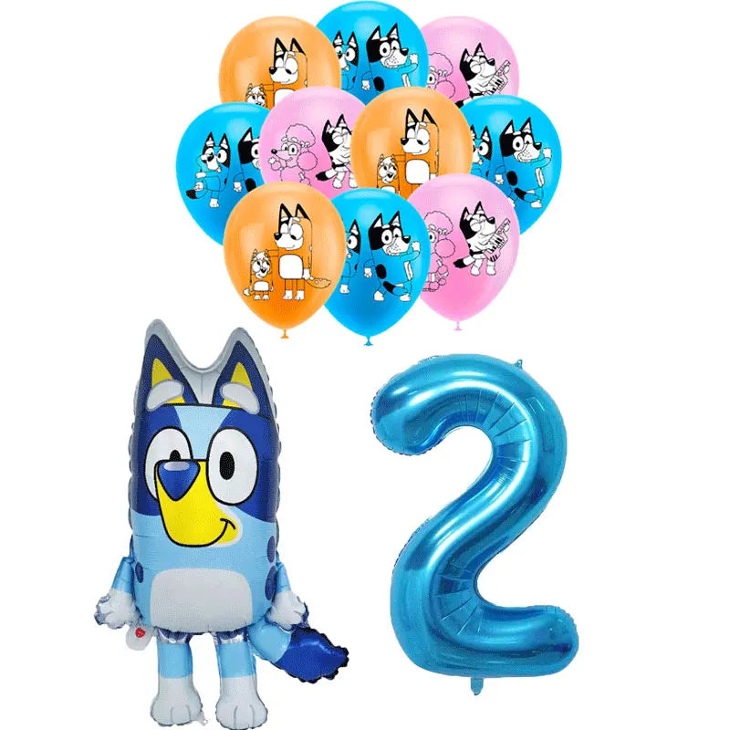 the CARTOON DOG BIRTHDAY - Blue Dog Theme Birthday Party, Cartoon Bluey Birthday Party Decoration Tablecloth Balloon Cake Stand Masks Tableware Kid Supplies