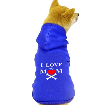 I Love My Mom Printed Dog Clothes Chihuahua Yorkshire Frenchie Pugs Autumn Winter Spring Fleece Lining Small Medium Pet Hoodies
