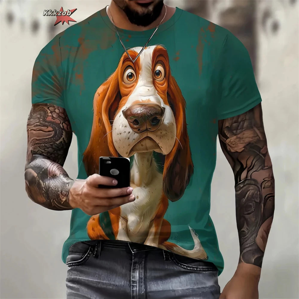 the CRAZY DOG - Summer Funny Dog Pattern 3D Print Men's T-Shirt, Casual O-Neck Loose Short Sleeve Fashion Trend Men Clothing, Oversized T-Shirt
