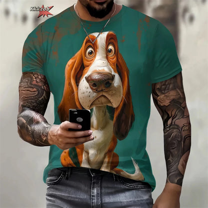 the CRAZY DOG - Summer Funny Dog Pattern 3D Print Men's T-Shirt, Casual O-Neck Loose Short Sleeve Fashion Trend Men Clothing, Oversized T-Shirt
