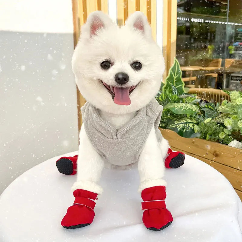 the SNOW DOG SLIPPERS - 4PCS Winter Waterproof Warm Non-Slip Snow Boots for Small Breeds Dogs, Puppy Outdoor Walking Dog Socks, Bootie Pet Paw Care