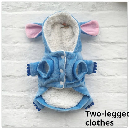 Autumn Winter Cartoon Pet Clothing Stitch Same Style Cat And Dog Clothing Two Leg Pet Transformation Clothing Warm Cotton Clothe