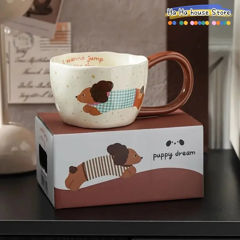 Sausage Puppy Breakfast Cute Ceramic Mug Creative Home Water Cup High Aesthetic Office Coffee Cup Milk Coffee Household Cup