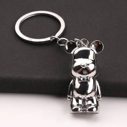 Trendy 3D Bear Model Keychain Unisex 4 Colors Metal Round Buckle Pendant Handbag Key Hang Decoration Couple Gift Daily Keyholder