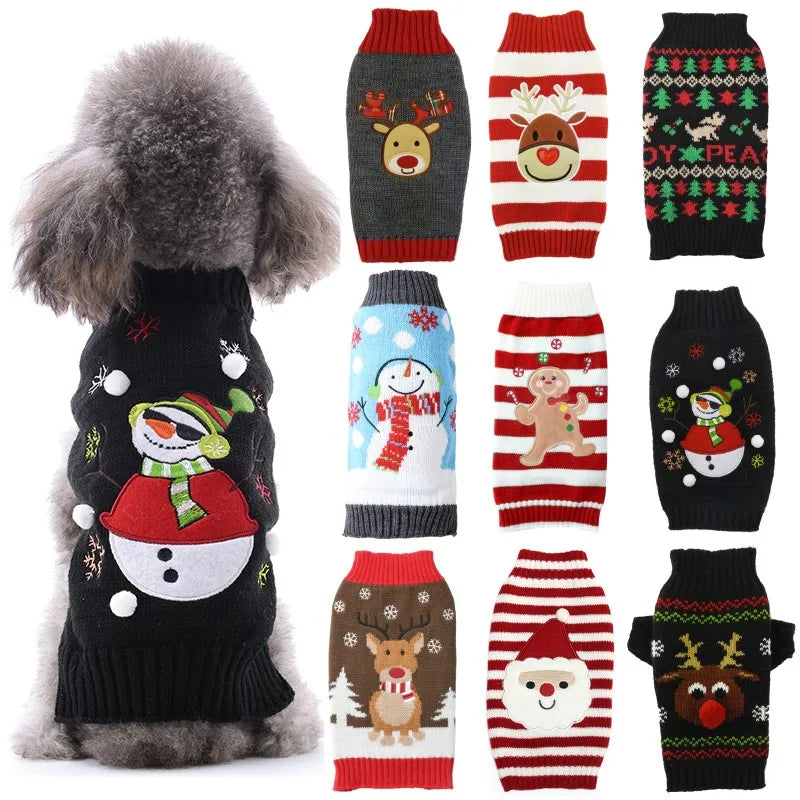 the PAW-LIDAY SWEATER - Christmas Warm Clothes for Dogs, Small/Medium/Large Dog Winter Sweater, Pet Clothing Knitted Coat, Cartoon Striped Big Dog Clothes