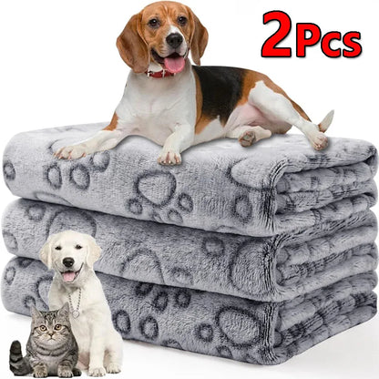 2PCS Soft Fluffy High Quality Pet Blanket Cute Cartoon Pattern Paw Print Dog  Pet Mat Warm and Comfortable Blanket for Cat Dogs