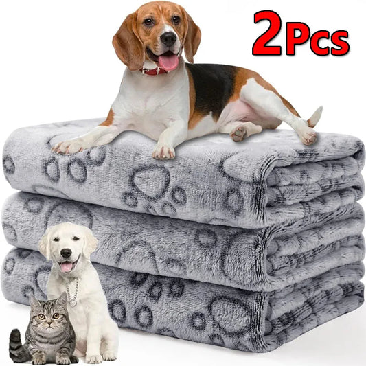 2PCS Soft Fluffy High Quality Pet Blanket Cute Cartoon Pattern Paw Print Dog  Pet Mat Warm and Comfortable Blanket for Cat Dogs