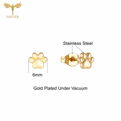 12 Pairs Women Girls Small Earrings 3D Animal Dog Bear Cat Paw Design Stud Earrings Set Golden Stainless Steel Jewelry Earrings