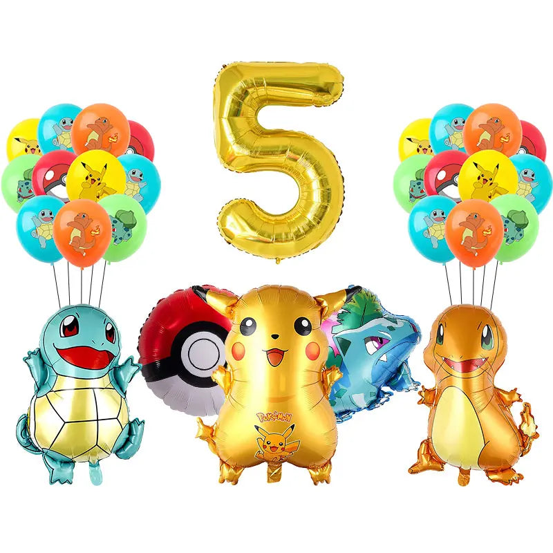 Pikachu Birthday Pokemon Party Decorations Pikachu Foil Balloons Disposable Tableware Plate Napkin Banner For Boy Party Supplies
