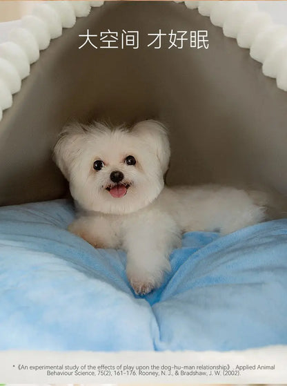 Kawaii Sanrio Cinnamoroll Dog Beds Cute Cat Mats Kennel Winter Warm Enclosed Safe House Removable Washable Sleeping Mat