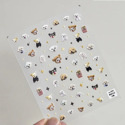Graffiti Cat Claw Rabbit Bunny Bear Dog Flower Lovely Animal Fruit Dim Sum Candy Sunflower Adhesive 5D Nail Art Stickers Decal