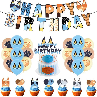 New Cartoon Dogs Birthday Party Decoration Full Set Kit Blue Dog Happy Birthday Plates Napkins Cups Tableware Supplies Kid Favor