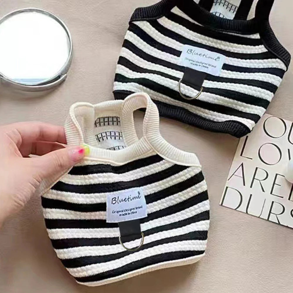 Summer Puppy Clothes Striped Small Dog Vest Bichon Frise Comfortable Black Dog Halter Vest Pet Clothes with D Ring