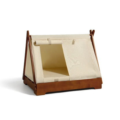 Wooden Pet Tent House - Washable Dog Bed for Small Dogs, Cat House with Removable Cover, Cozy Pet Tent for Indoor/Outdoor Use