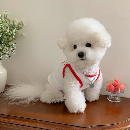 Comfortable White Dog Shirt Embroidery Teddy Pet Cat Sunscreen Shirt Puppy T-Shirt Cat Vest Small Dog Summer Clothes