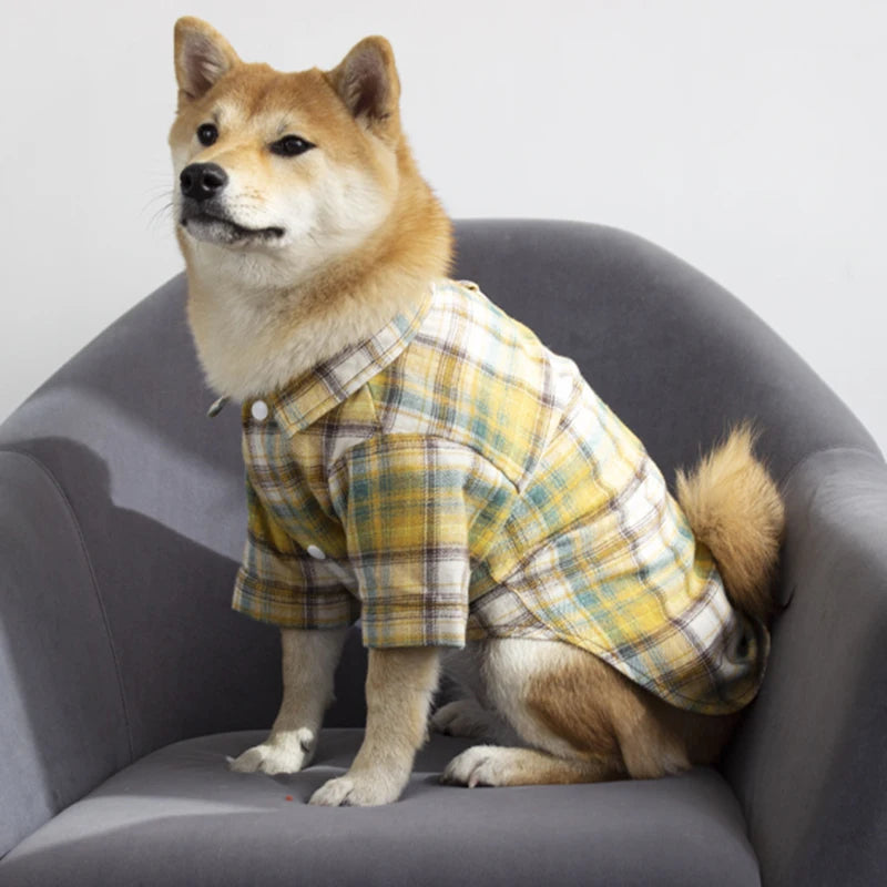 British Style Cat Dog Shirt Spring Summer Pet Clothes with D-ring for Small Dogs Cats Shiba Inu Corgi Puppy Clothing Outfits