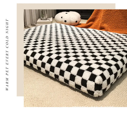 All-Season Checkerboard Dog Bed Mat - Waterproof, Washable Flannel Pet Pad for Crate, Sofa & Car
