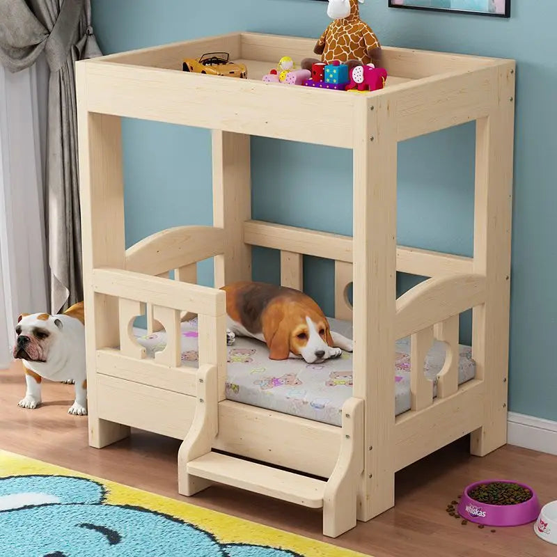 Kennel Solid Wood High and Low Bed Bunk Cat Nest Teddy Nest Dog Cot Cat Bed Dog Supplies Universal in All Seasons