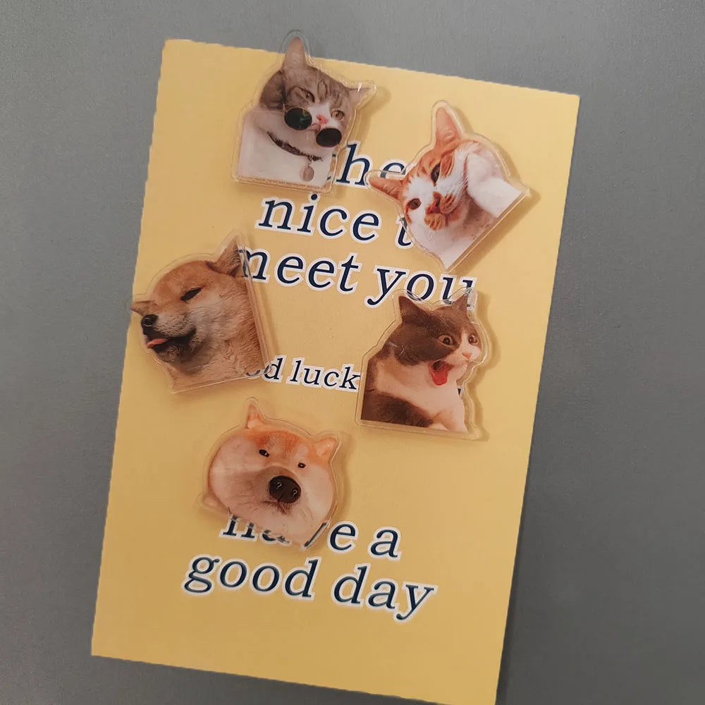 5pcs cute and Fun Cat Dog Refrigerator Magnets Creative Fridge Photo Message Magnet Decorative