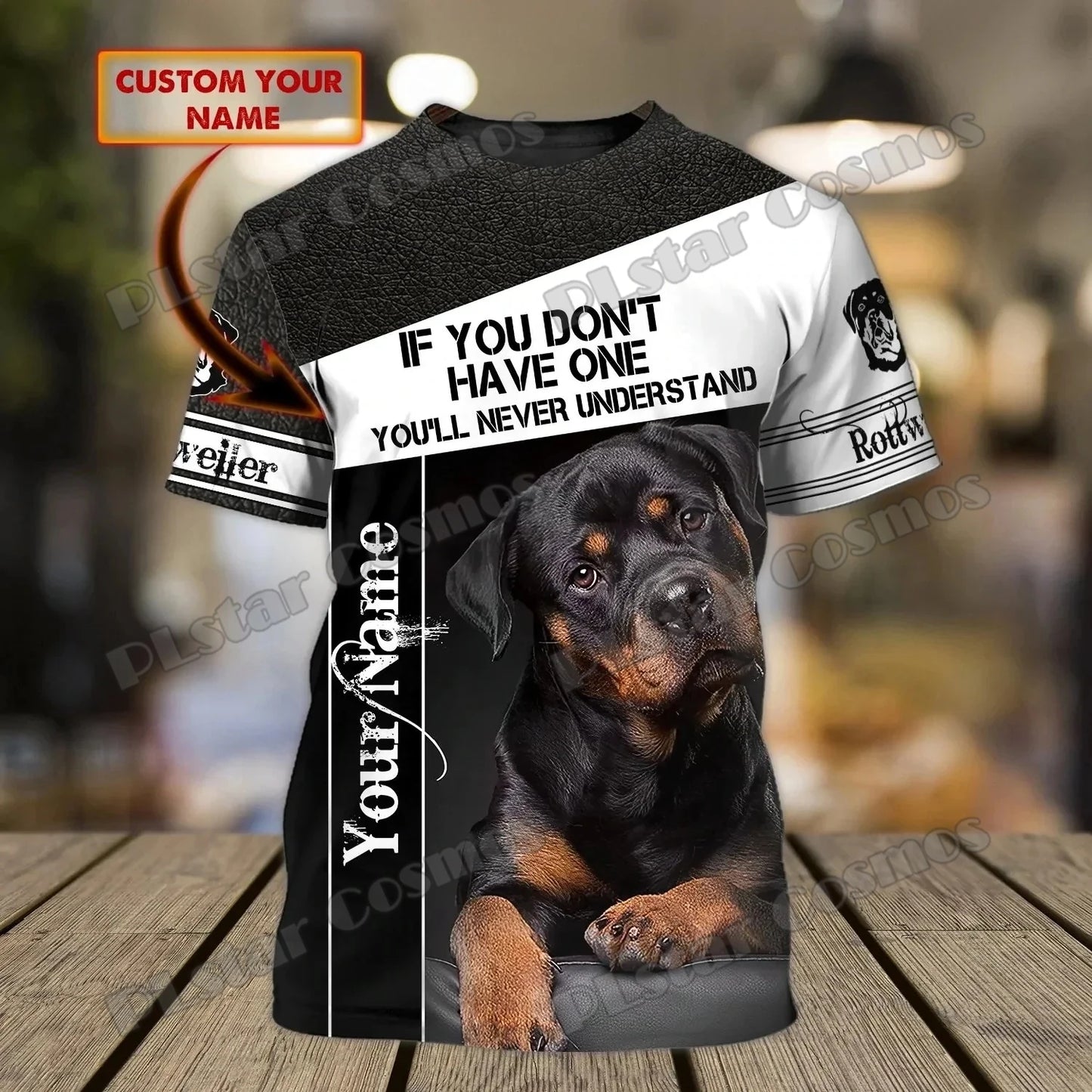 the ALPHA ROTTWEILER - Personalized Name Rottweiler Never Walk Alone 3D Printed Men's T-Shirt, Summer Casual Unisex Tee Shirt, Gift for Dog Lovers