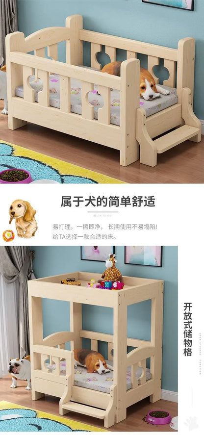 Kennel Solid Wood High and Low Bed Bunk Cat Nest Teddy Nest Dog Cot Cat Bed Dog Supplies Universal in All Seasons