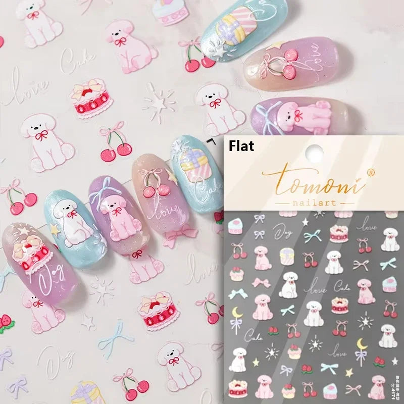 Graffiti Cat Claw Rabbit Bunny Bear Dog Flower Lovely Animal Fruit Dim Sum Candy Sunflower Adhesive 5D Nail Art Stickers Decal