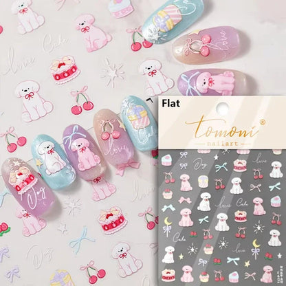 Graffiti Cat Claw Rabbit Bunny Bear Dog Flower Lovely Animal Fruit Dim Sum Candy Sunflower Adhesive 5D Nail Art Stickers Decal