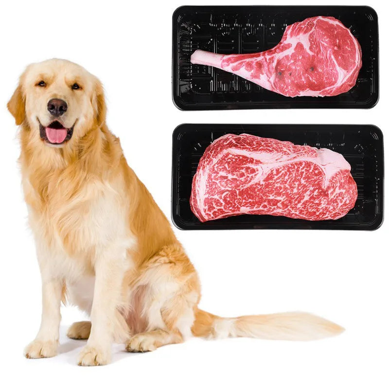 the MEATYMUNCH SQUEAKY - Simulation Steak Pet Chew Sound Dog Toy for Dogs, Bite Resistant Squeaky Puppy/Cat Toys, Pets Products