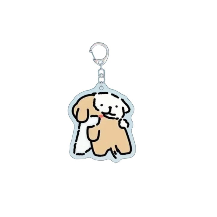 Cartoon Little White Dog Key Chain Cute Acrylic Maltese Dog Bag Pendant Micro Landscape Decoration Key Ring Jewelry Wholesale