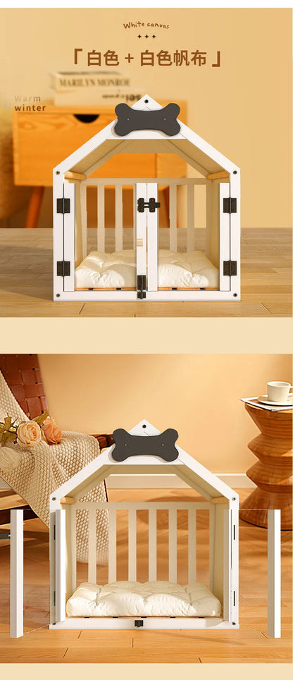 the DOG BONE DOGHOUSE - Solid Wood Doghouse, Large Space Double Doors Indoor Breathable Small Dog Washable Cat's Nest Doghouse, Waterproof Pet Bed