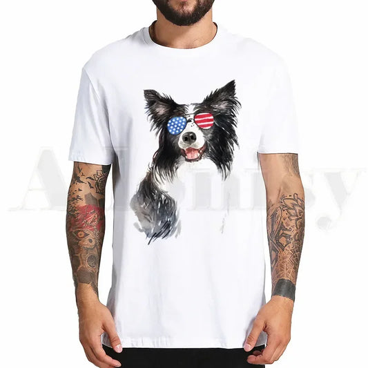 the BORDER COLLIE - Border Collie Print T-Shirt, Hip Hop Girl Print Top Tees, Harajuku Dog Cartoon Funny Kawaii Art T-Shirts, Men Fashion Summer T-Shirts