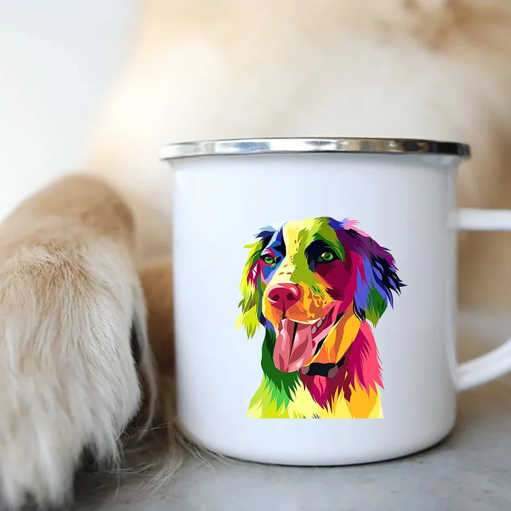 Cute Dog Printed Enamel Coffee Tea Mugs Office Home Party Beer Drink Cola Cups Funny Handle Camping Water Mug Best Friend Gifts