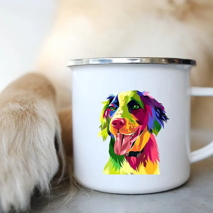 Cute Dog Printed Enamel Coffee Tea Mugs Office Home Party Beer Drink Cola Cups Funny Handle Camping Water Mug Best Friend Gifts