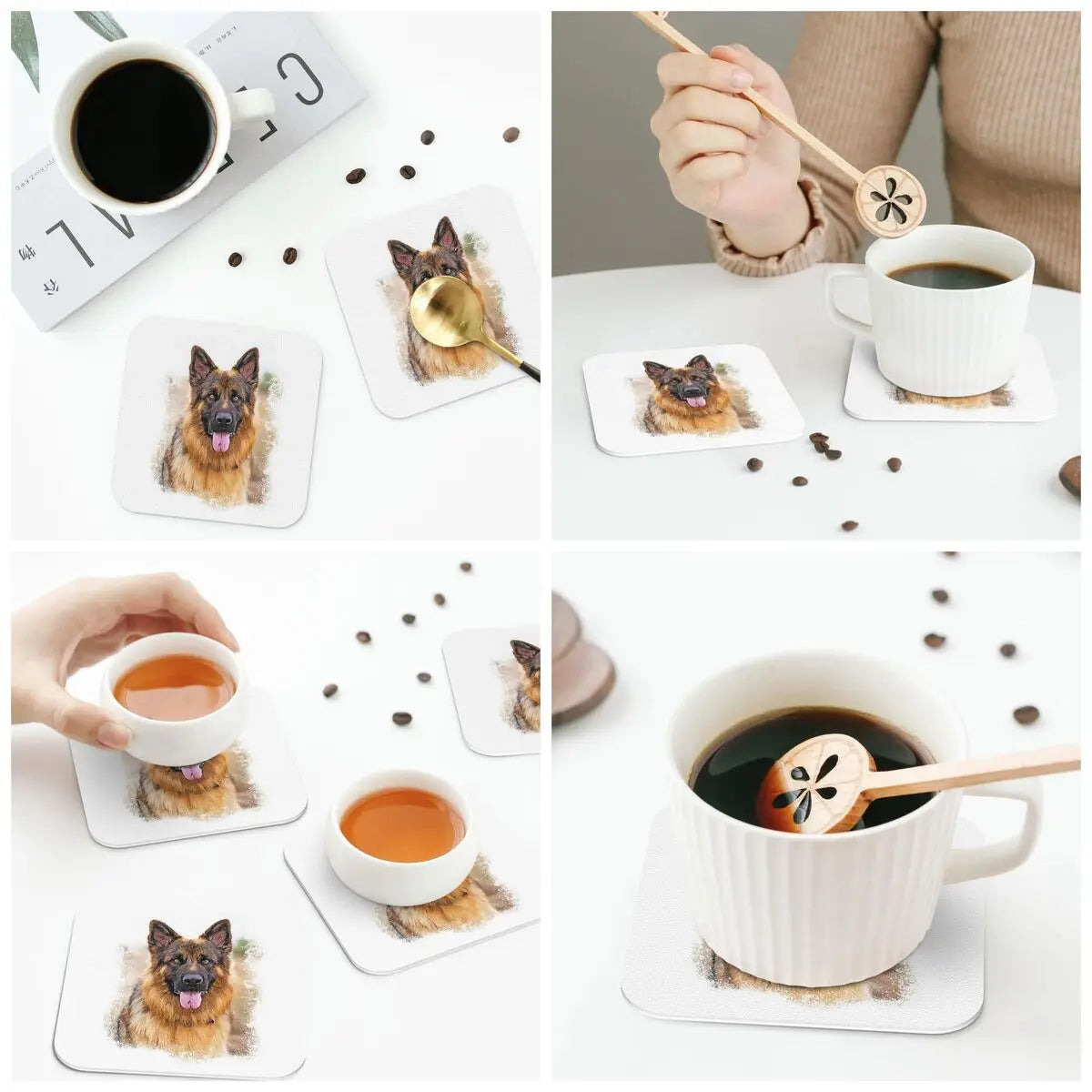 German Shepherd Dog Coasters Kitchen Placemats Non-slip Insulation Cup Coffee Mats For Decor Home Tableware Pads Set of 4