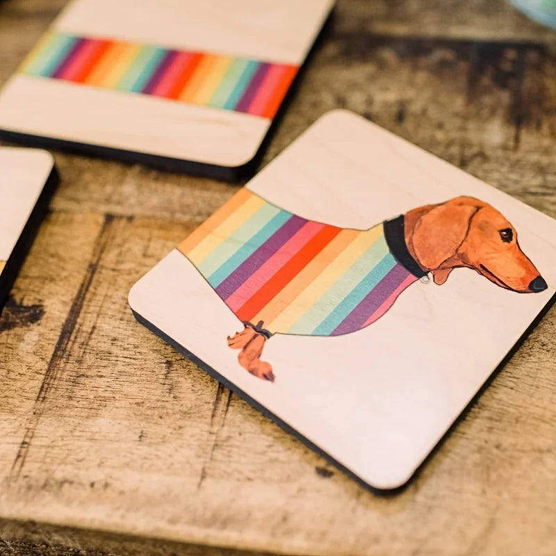 Dachshund Coaster Set, Creative Wooden Coaster, Home Decor, Living Room Table Desk Decoration