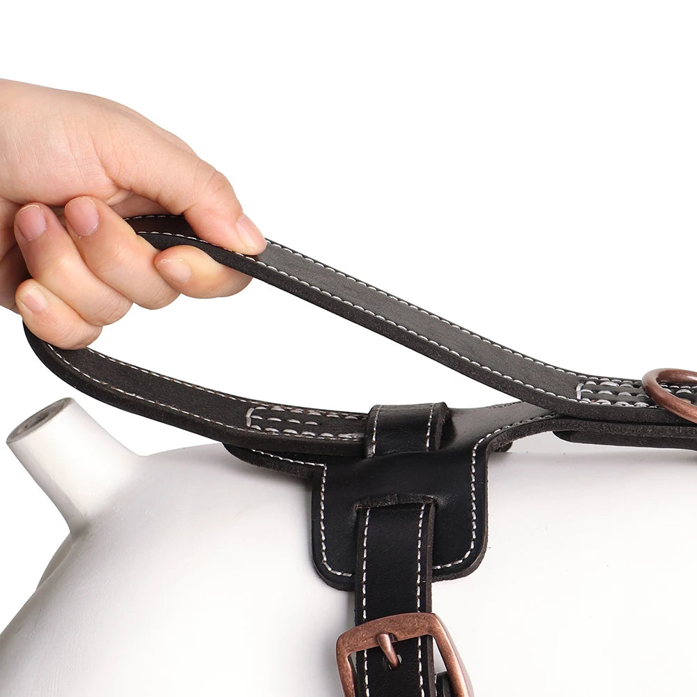 Genuine Leather Dog Harness Durable Large Dogs Harnesses Riveted Pet Training Vest With Metal Accessories For Medium Large Dogs