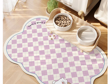 Pet Feeding Mat Waterproof Pvc Leather Carpet Cat Dog Anti-urine Floor Mats Pink Plaid Sweet Home Decoration Rug for Kitchen