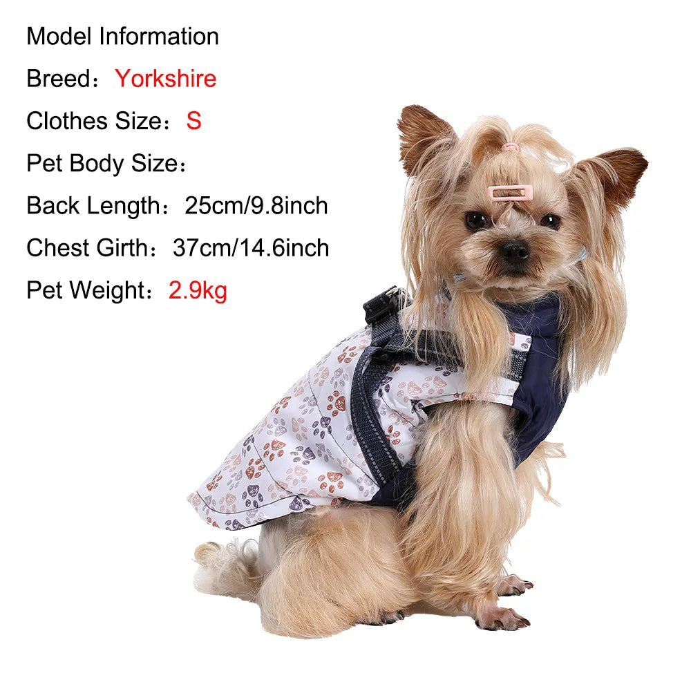 Winter Warm Pet Dog Coat For Small Medium Dogs Cat Jacket with Harness Puppy Foorprint Windproof Clothing French Bulldog Costume