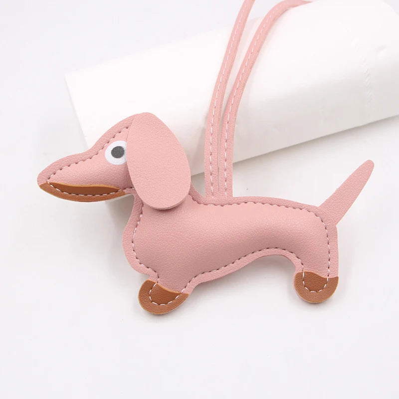 Multiple Colors Classic Leather Puppy Dog Keychain Pendant Lovely Dachshund Bag Charm Phone Pendant Trinket Key Ring Accessories