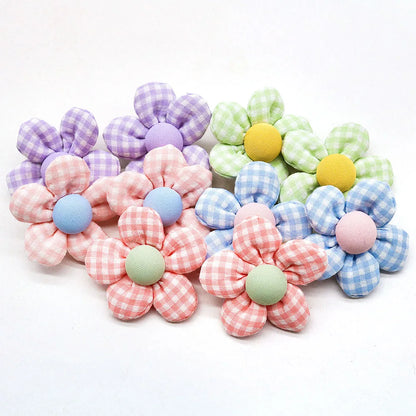 the FLOWER BOW - 10PCS Flower Shape Pet Hair Accessories for Dogs/Cats, Hair Decoration Flowers Rubber Bands, Bulk Puppy Grooming Accessories