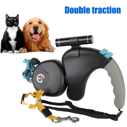 the BUDDYBEAM DOUBLE LEASH - Retractable Double Pet Supplies, Rotation Pet Rope with Light, Dual Dog Rope Leash for 2 Dogs, Walking Pet Traction Rope Belt