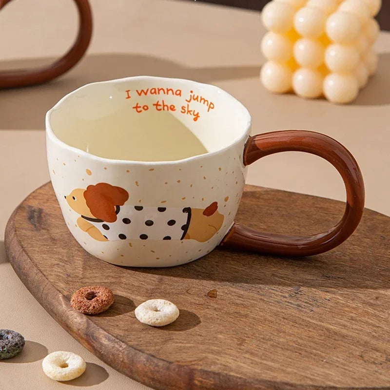 300ML Ceramic Mug Cartoon Cup Cute Puppy Pattern Coffee Cup Juice Breakfast Milk Oats Mug Yogurt Office Student Drinkware Gift