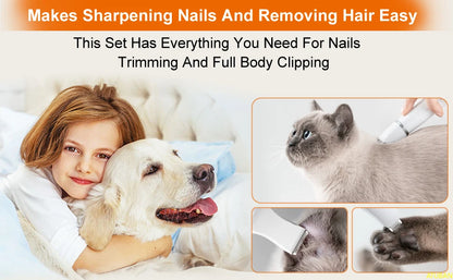 ATUBAN Dog Clippers Grooming Kit Hair Clipper-Low Noise Paw Trimmer-Cordless Quiet Nail Grinder Shaver for Cats and Other Pets