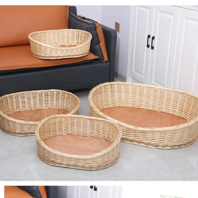 Willow Vine Weaving Dog House Summer Cool Cat Bed Four Season Universal Small Dog Pet Nest Summer Sleeping Mat Teddy Dog Bed