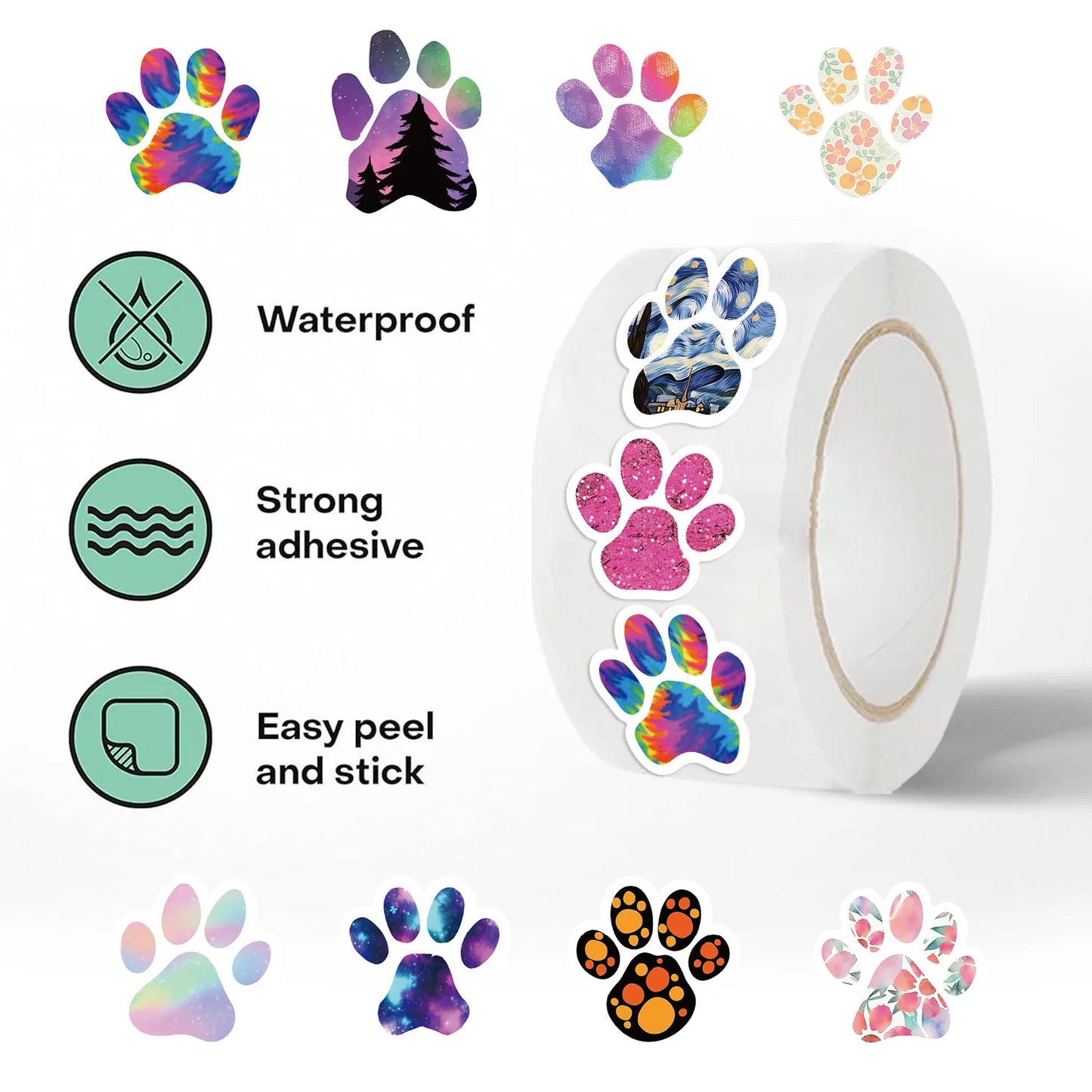 100-500pcs Creative Dog Paw Stickers Children Learning Reward Stationery Sticker Fashion Office School Decoration Seal Stickers