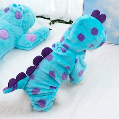 the BLUE MONSTER - Dog Clothes Warm Fleece Pet Hoodies, Dog Clothes for Small Dogs, Winter Pet Clothing Puppy/Cat Dinosaur Costume, Chihuahua Jacket