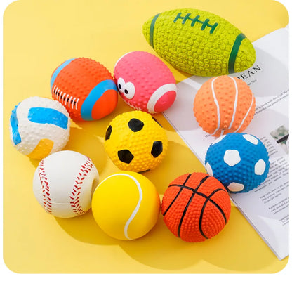Squeaky Dog Toys Soft Latex Balls For Small Medium Large Dogs Rugby Football Volleyball Pet Toy Dog Interactive Chew Toy Ball